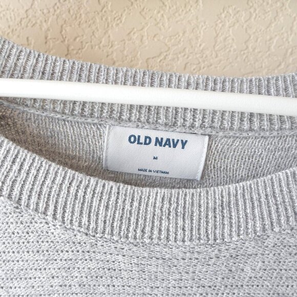 Old Navy Sweater Sz M Gray Marl Lightweight Knit Long Sleeve Boatneck Textured - Picture 3 of 5
